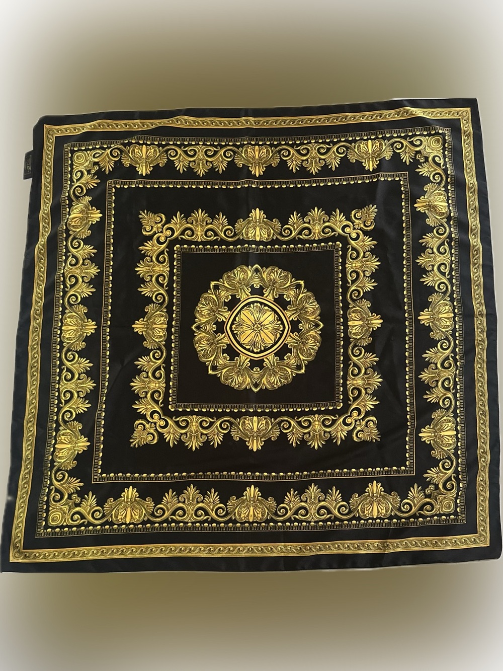 VTG 1980s-90s Tie Rack Silk-Style Baroque Print Square Scarf -Italy Design